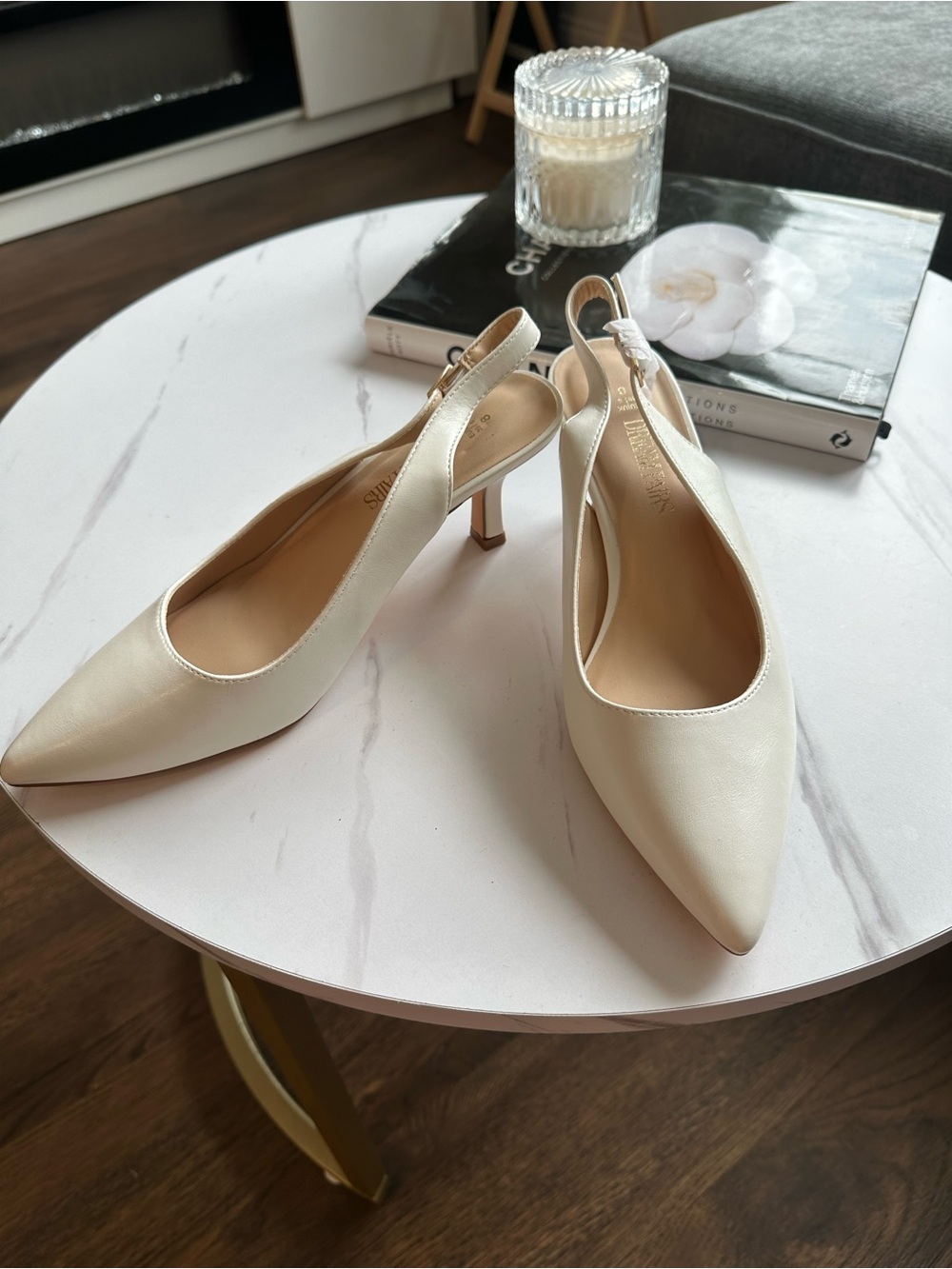 Elegant Ivory Slingback Pointed-Toe Heels